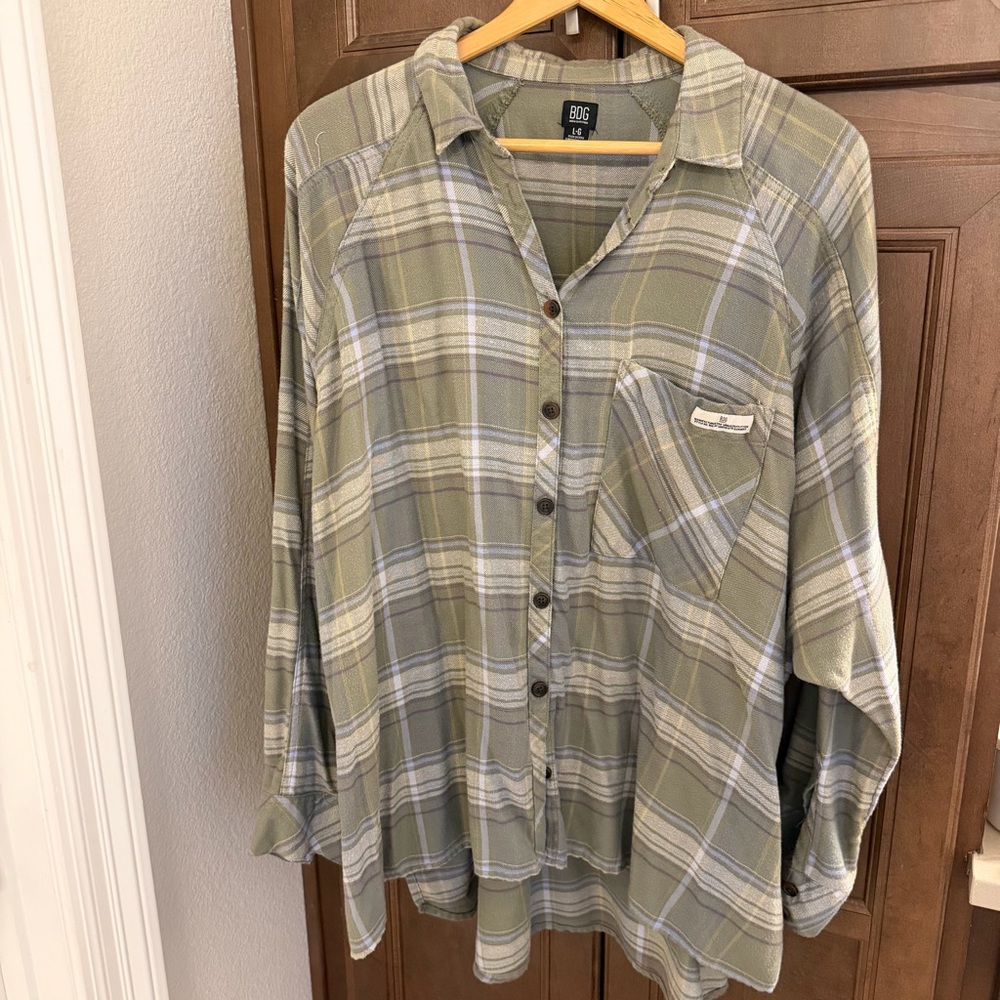 BDG Urban Outfitters Oversized Olive Plaid flannel Shirt